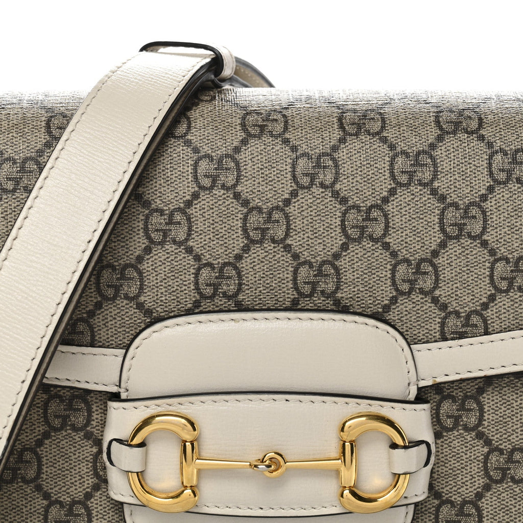 GG Supreme Monogram Horsebit 1955 Shoulder Bag Beige Mystic White