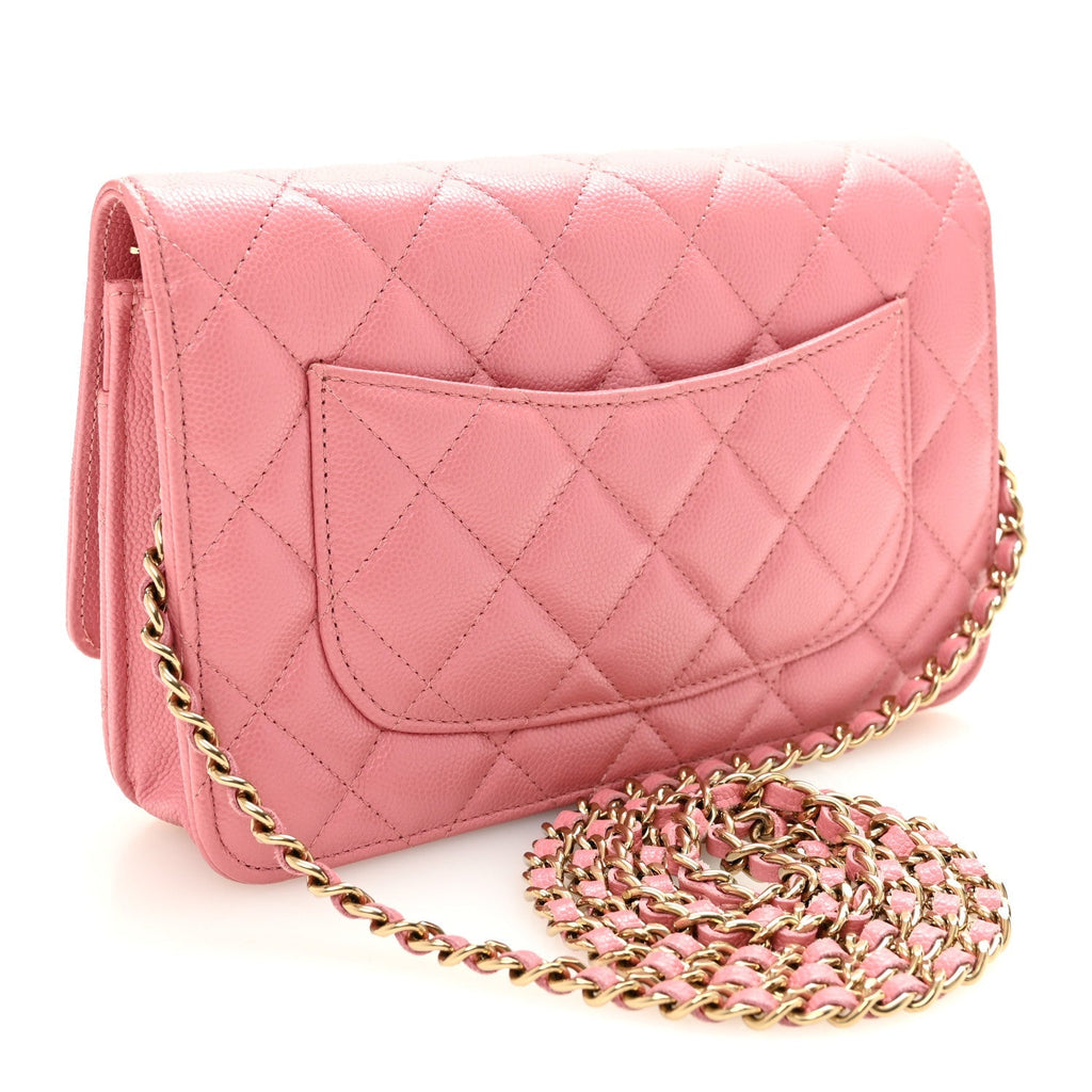 Caviar Quilted Wallet on Chain WOC Pink