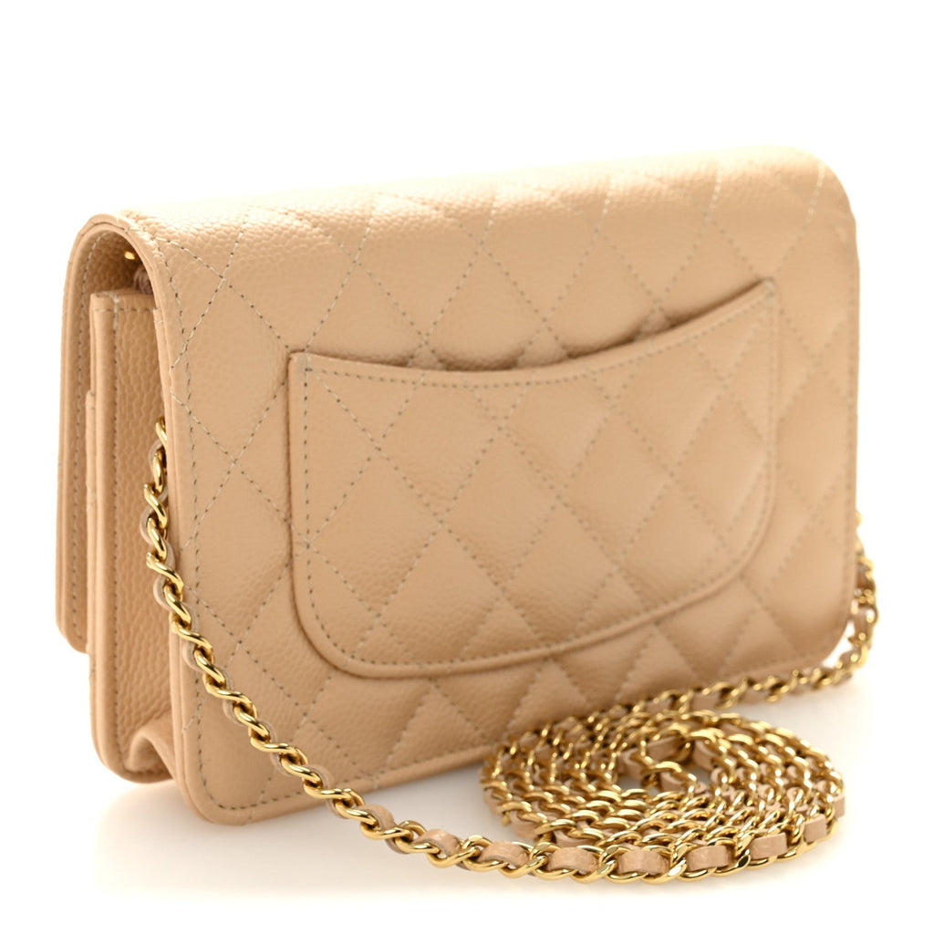 Caviar Quilted Wallet on Chain WOC Beige