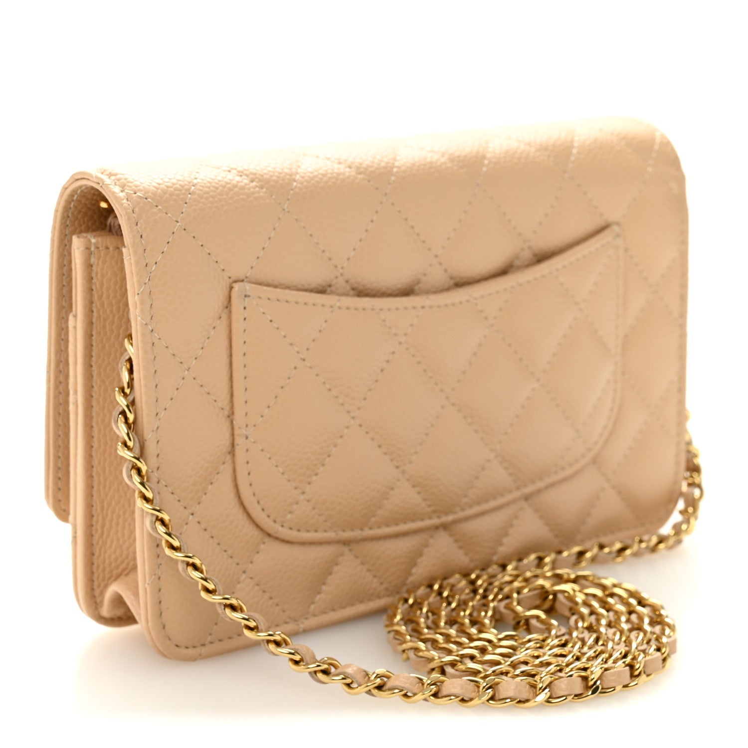 Caviar Quilted Wallet on Chain WOC Beige