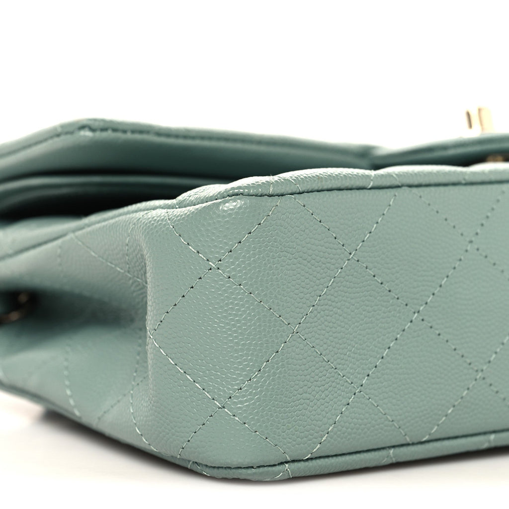 Caviar Quilted Medium Double Flap Dark Green
