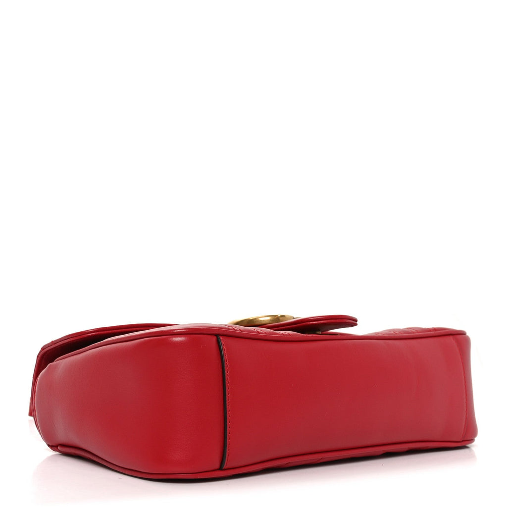 Calfskin Matelasse Small GG Marmont Shoulder Bag Hibiscus Red
