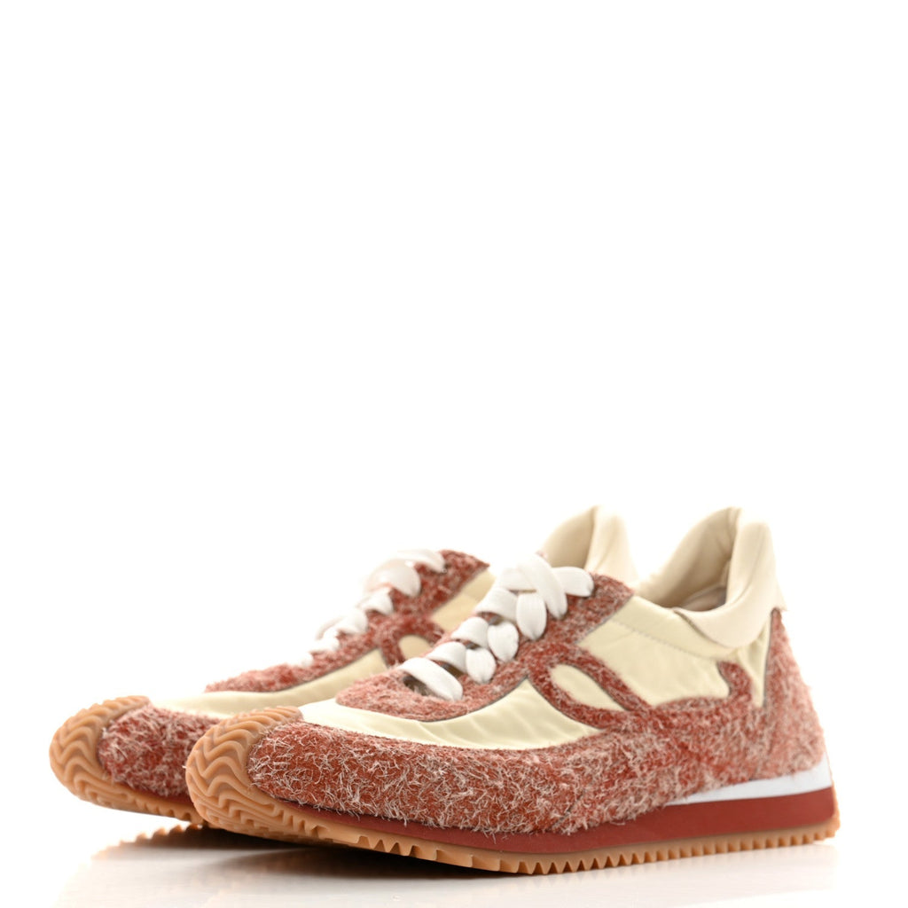 Nylon Brushed Suede Flow Runner Sneakers 40 Red Soft White