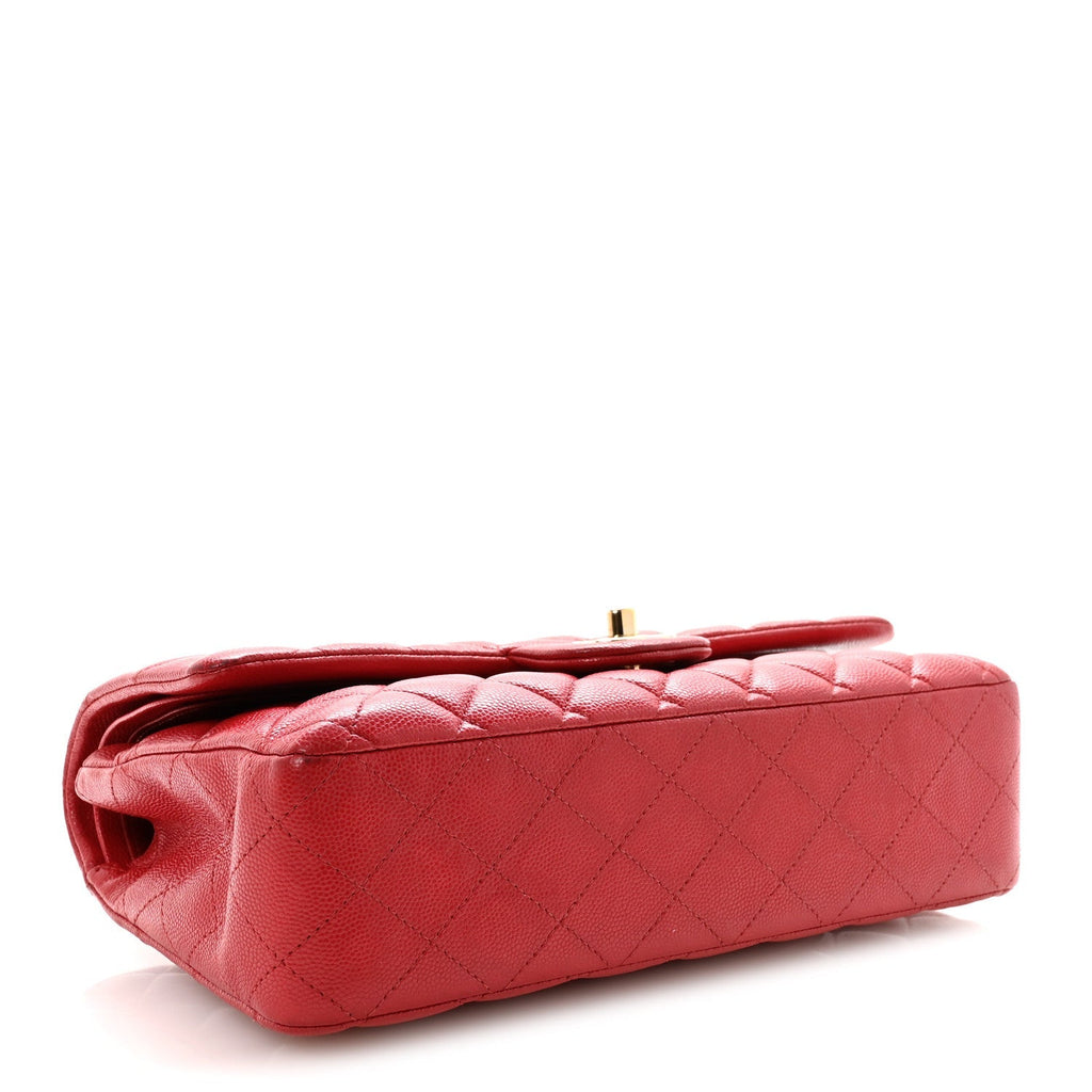 Caviar Quilted Medium Double Flap Red