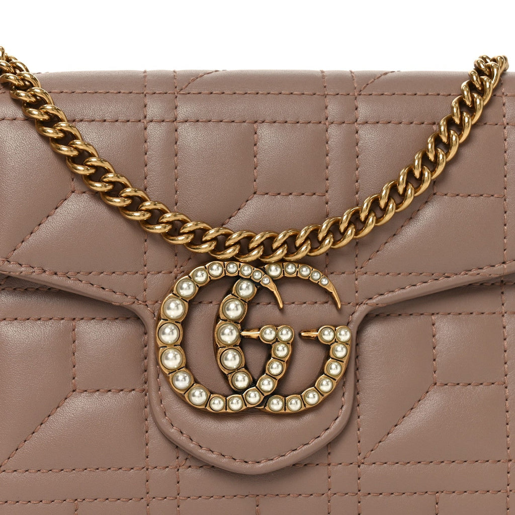 Calfskin Matelasse Mini Pearly GG Marmont Chain Wallet Porcelain Rose