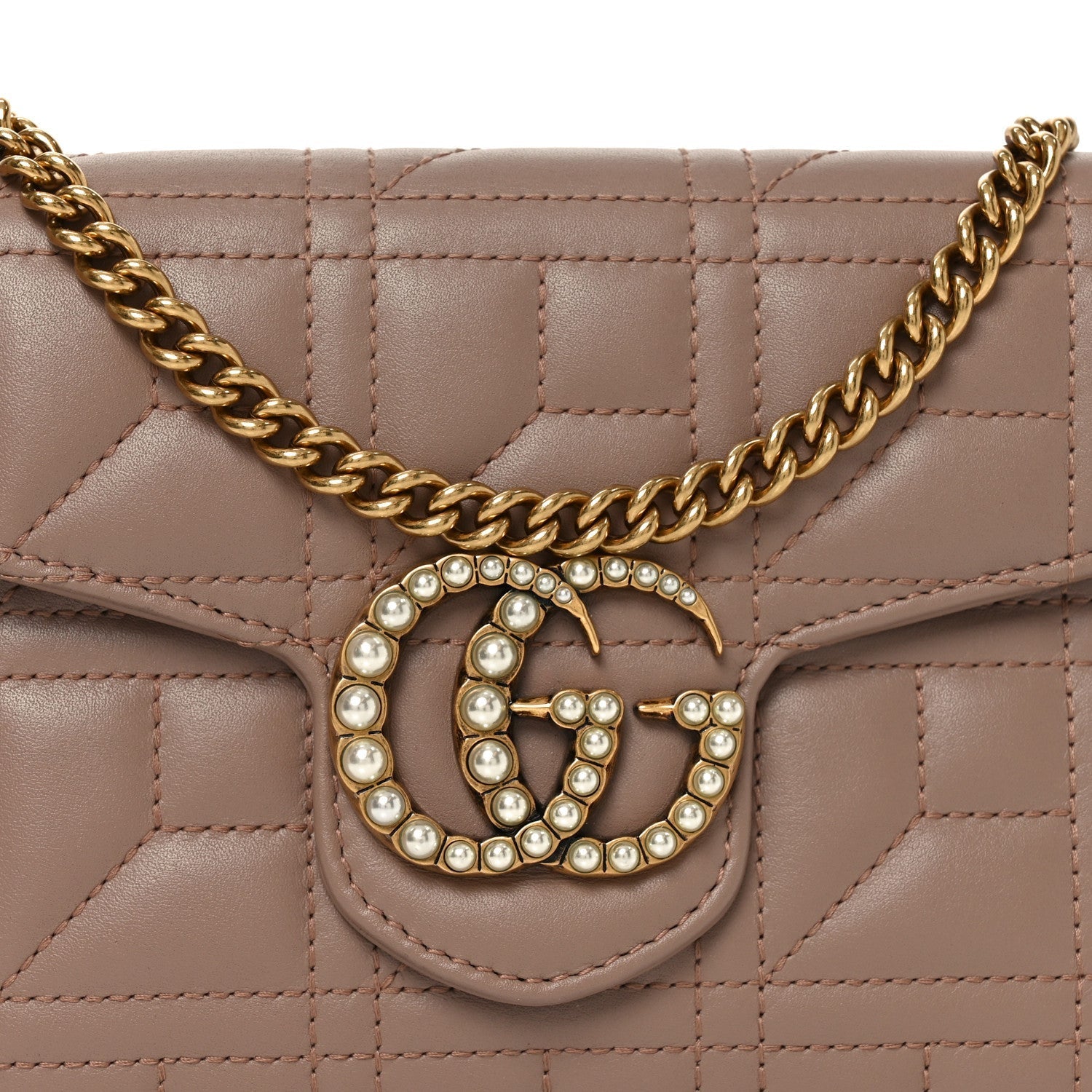 Calfskin Matelasse Mini Pearly GG Marmont Chain Wallet Porcelain Rose