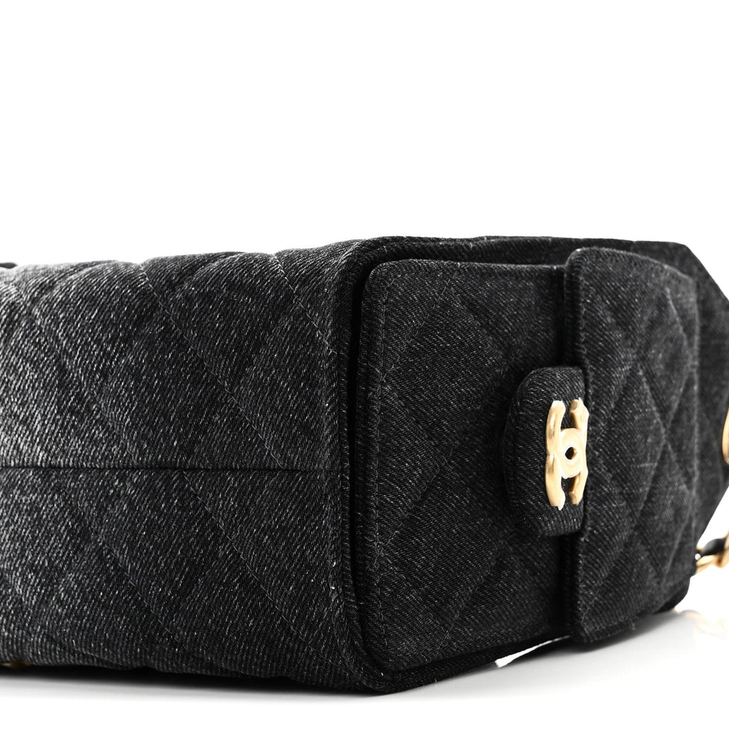Washed Denim Quilted Mini Chanel 25 Handbag Black