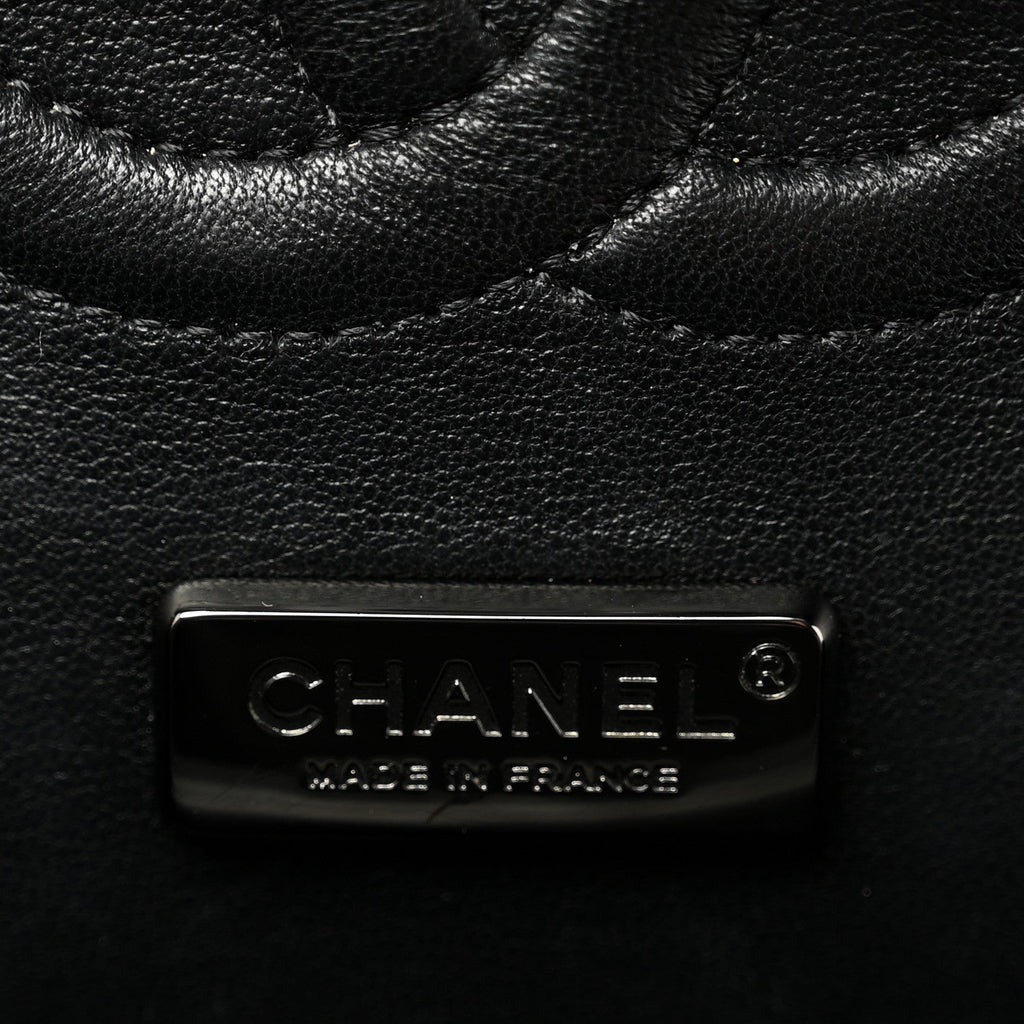 Satin Sequin Embroidered Medium Double Flap Black