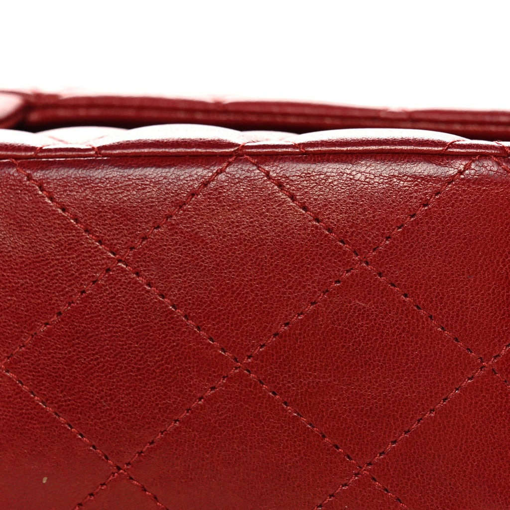 Lambskin Quilted Medium Double Flap Red