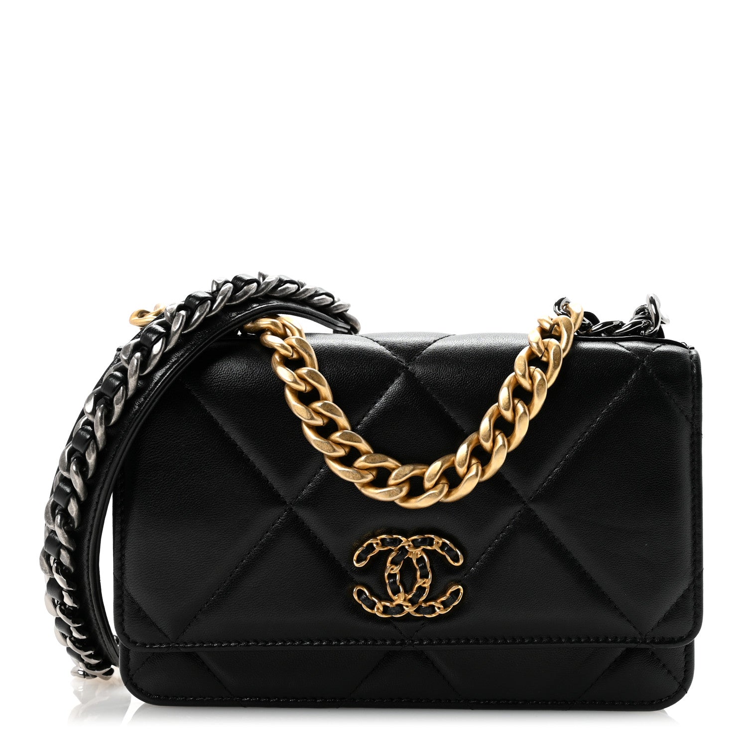 Lambskin Quilted Chanel 19 Wallet On Chain WOC Black