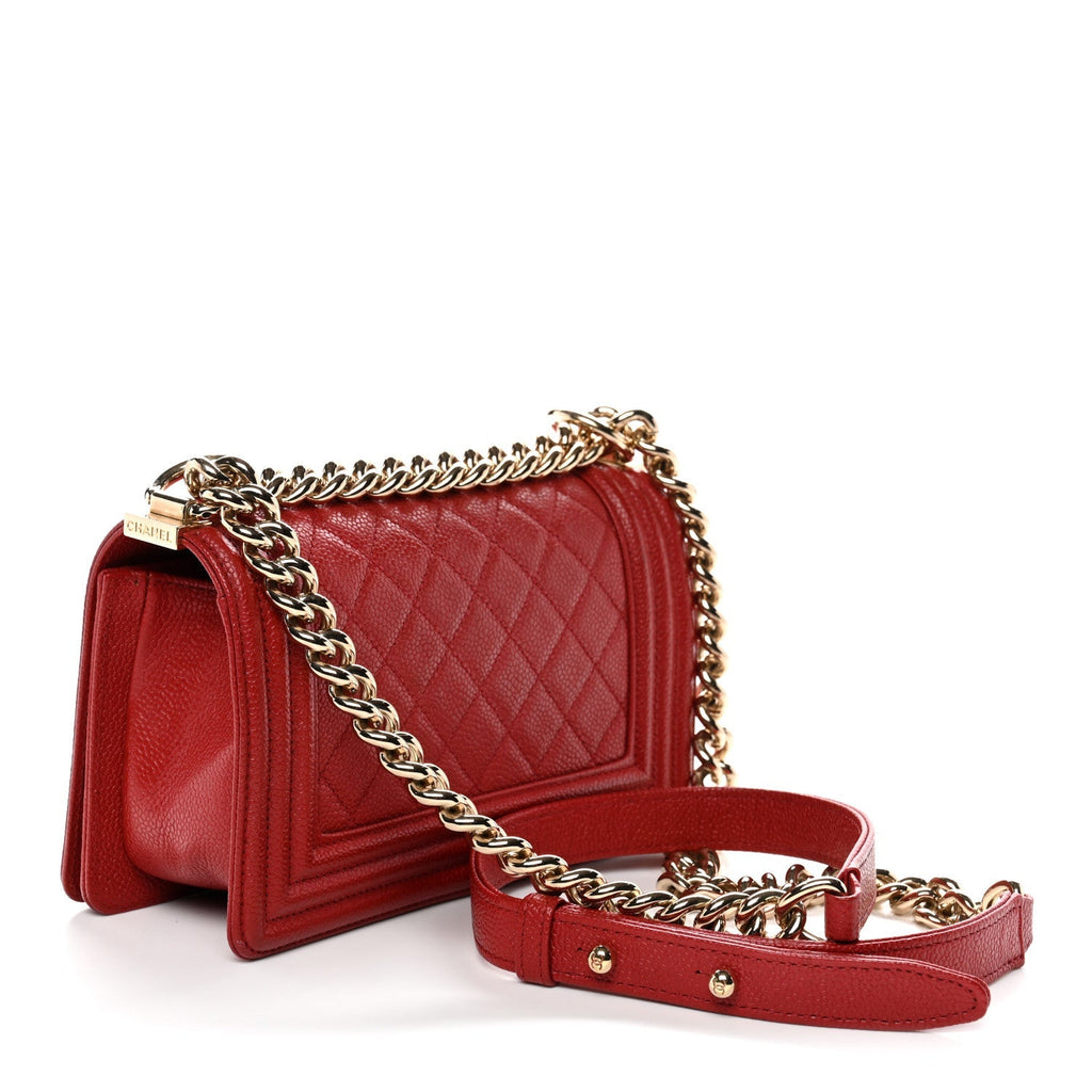 Caviar Quilted Small Boy Flap Red