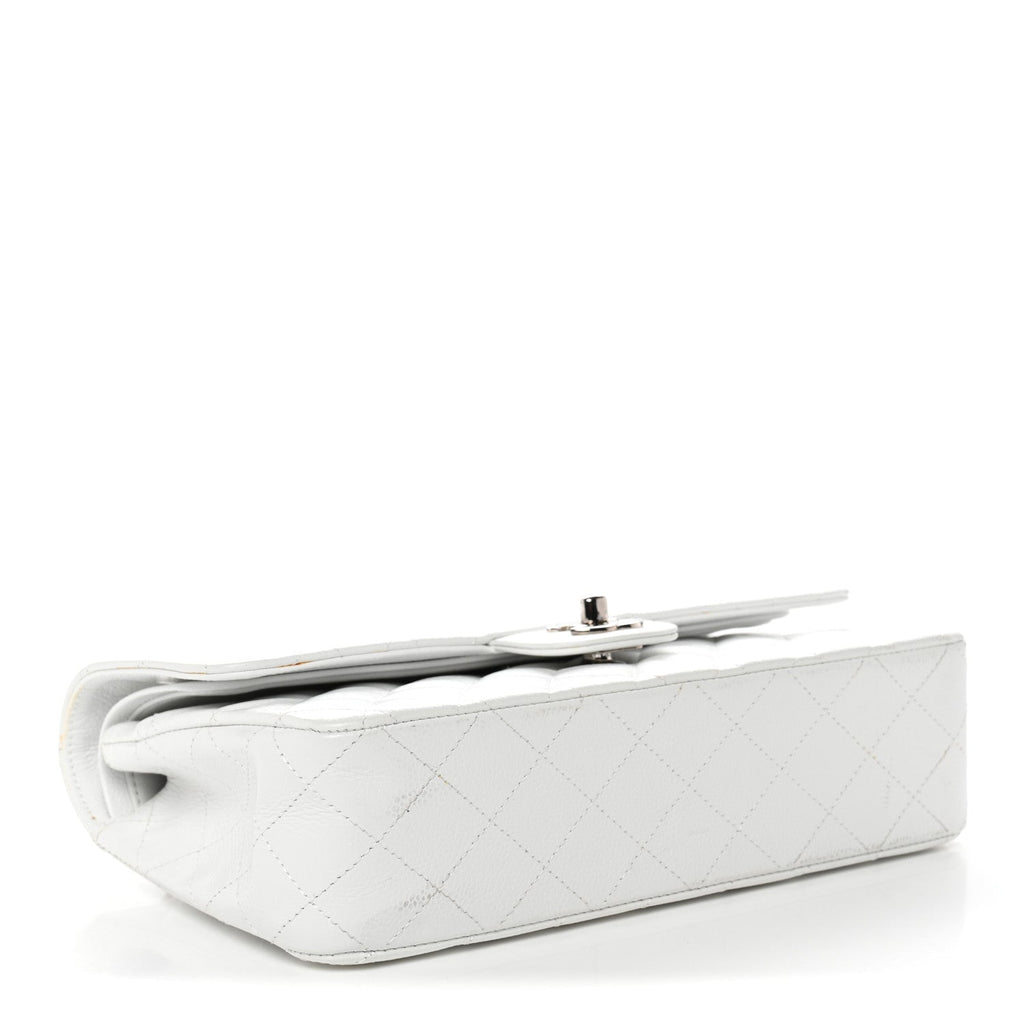 Caviar Quilted Medium Double Flap White