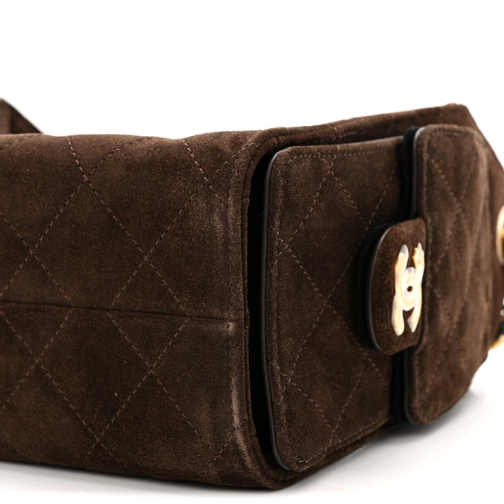 Suede Quilted Mini Chanel 25 Handbag Dark Brown