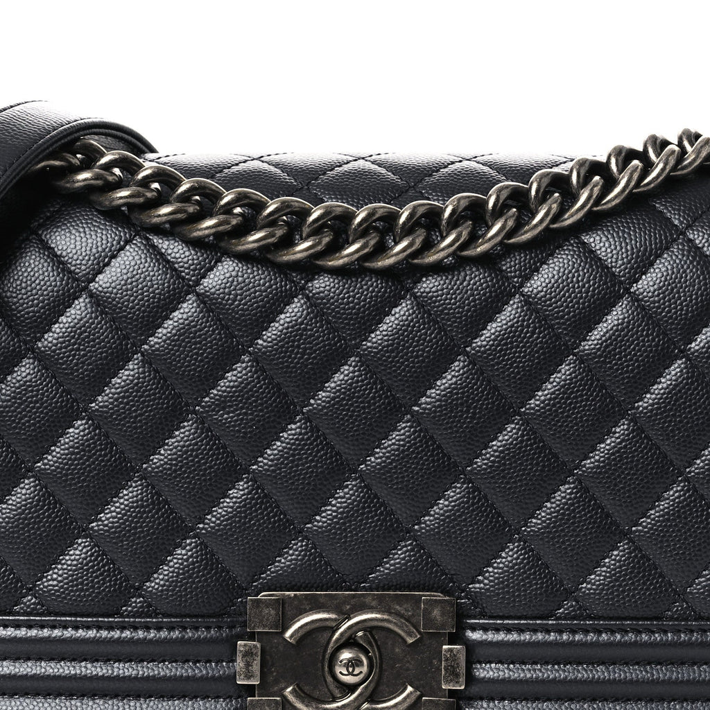 Metallic Caviar Quilted Medium Boy Flap Navy