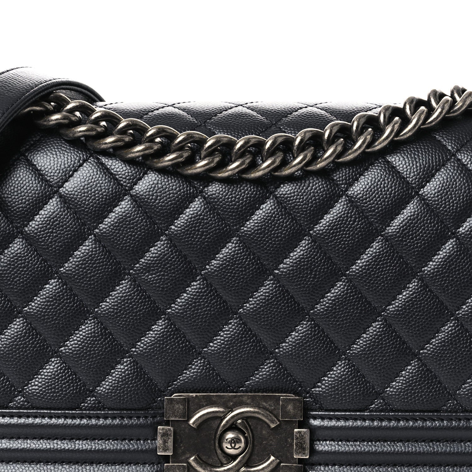 Metallic Caviar Quilted Medium Boy Flap Navy