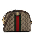 GG Supreme Monogram Textured Dollar Calfskin Web Small Ophidia Dome Shoulder Bag Beige Ebony New Acero