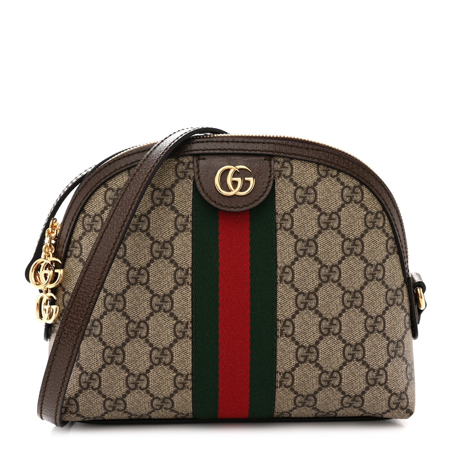 GG Supreme Monogram Textured Dollar Calfskin Web Small Ophidia Dome Shoulder Bag Beige Ebony New Acero
