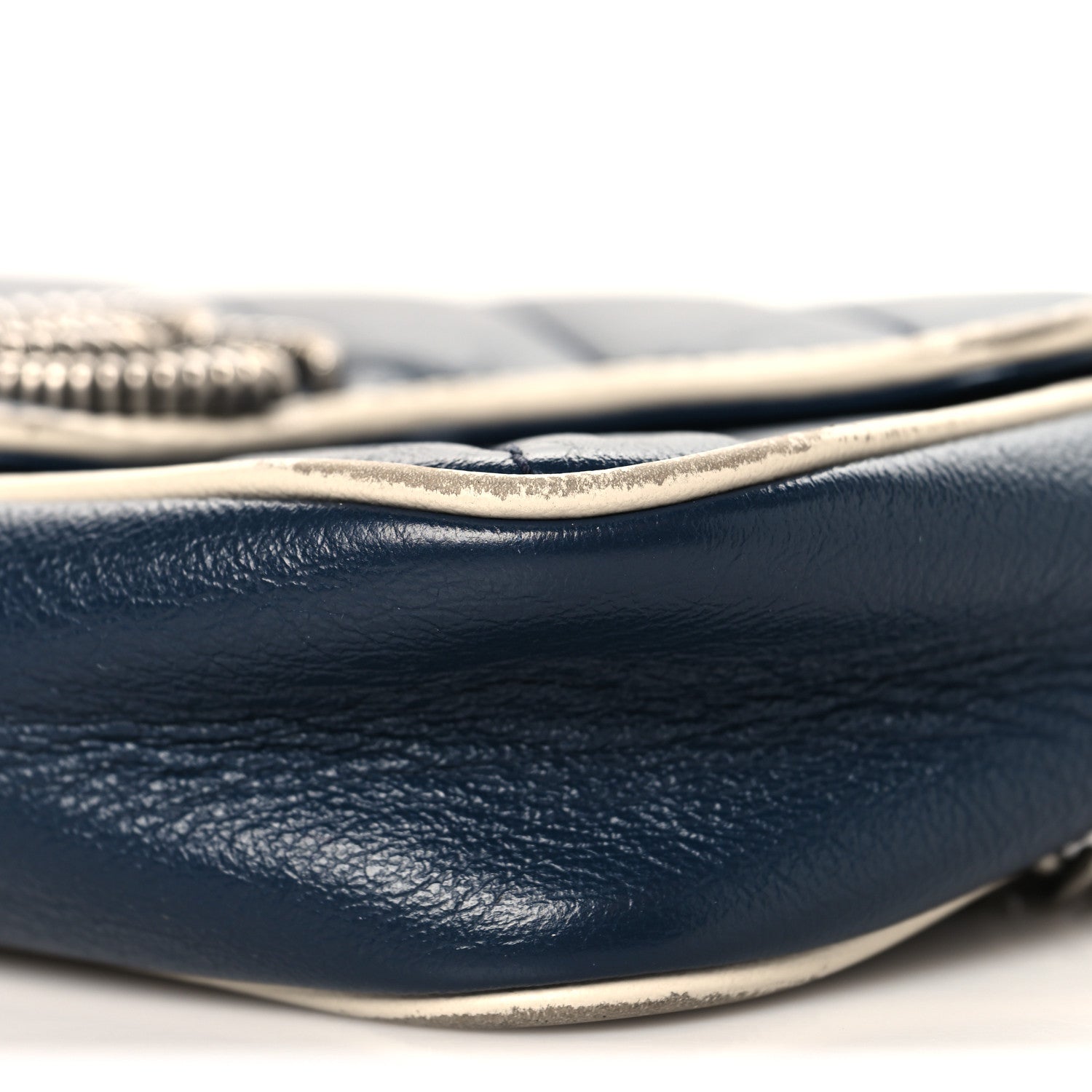 Vintage Effect Calfskin Matelasse Diagonal Super Mini Torchon GG Marmont Shoulder Bag Blue Agata Mystic White