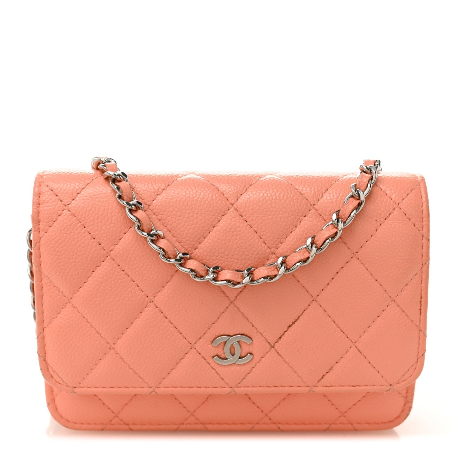 Caviar Quilted Mini Wallet On Chain WOC Coral