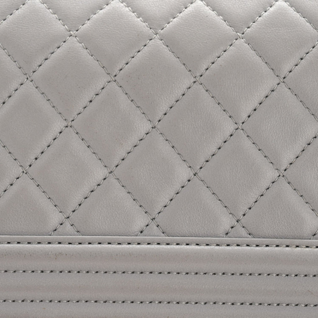 Lambskin Quilted Small Boy Flap Grey