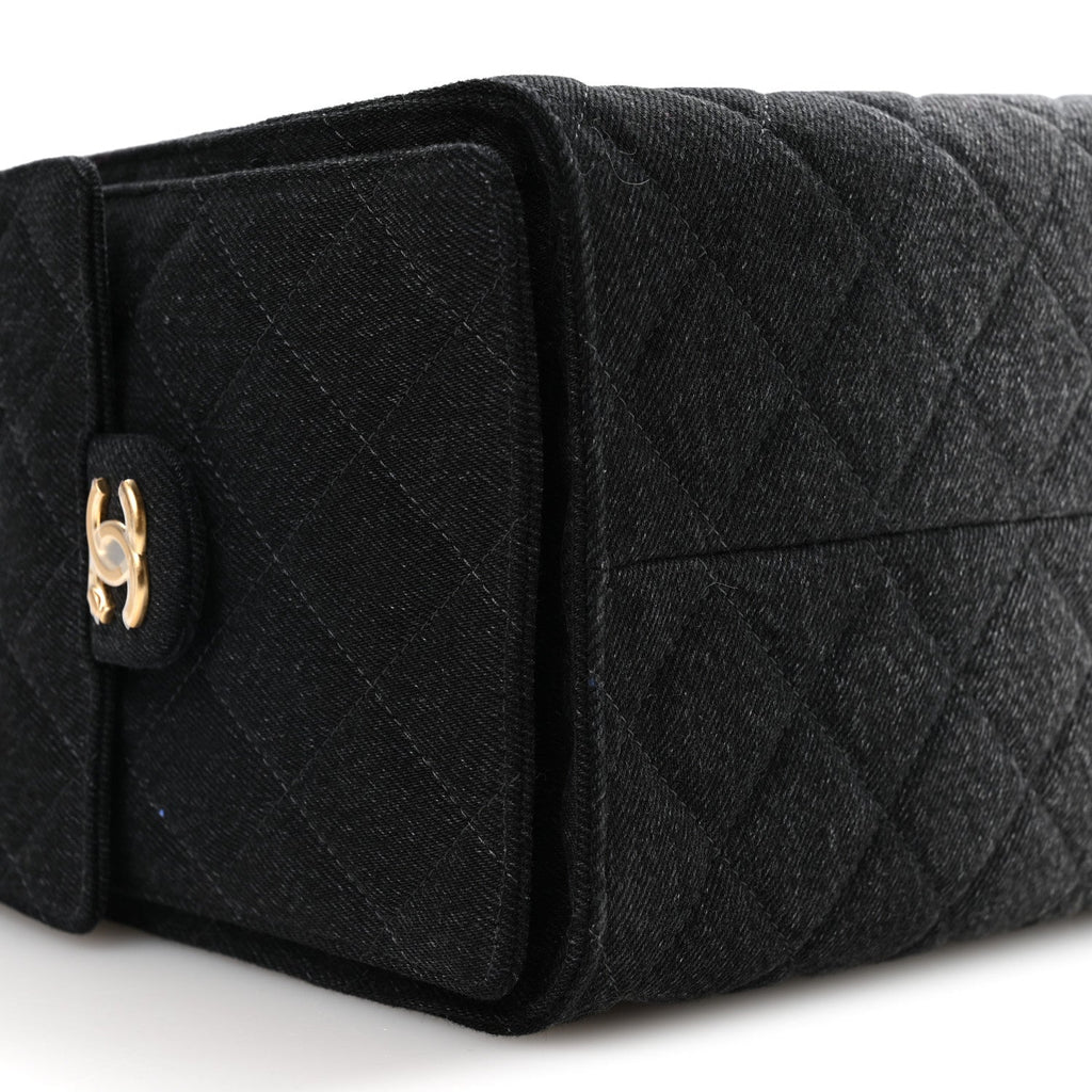 Washed Denim Quilted Medium Chanel 25 Handbag Black