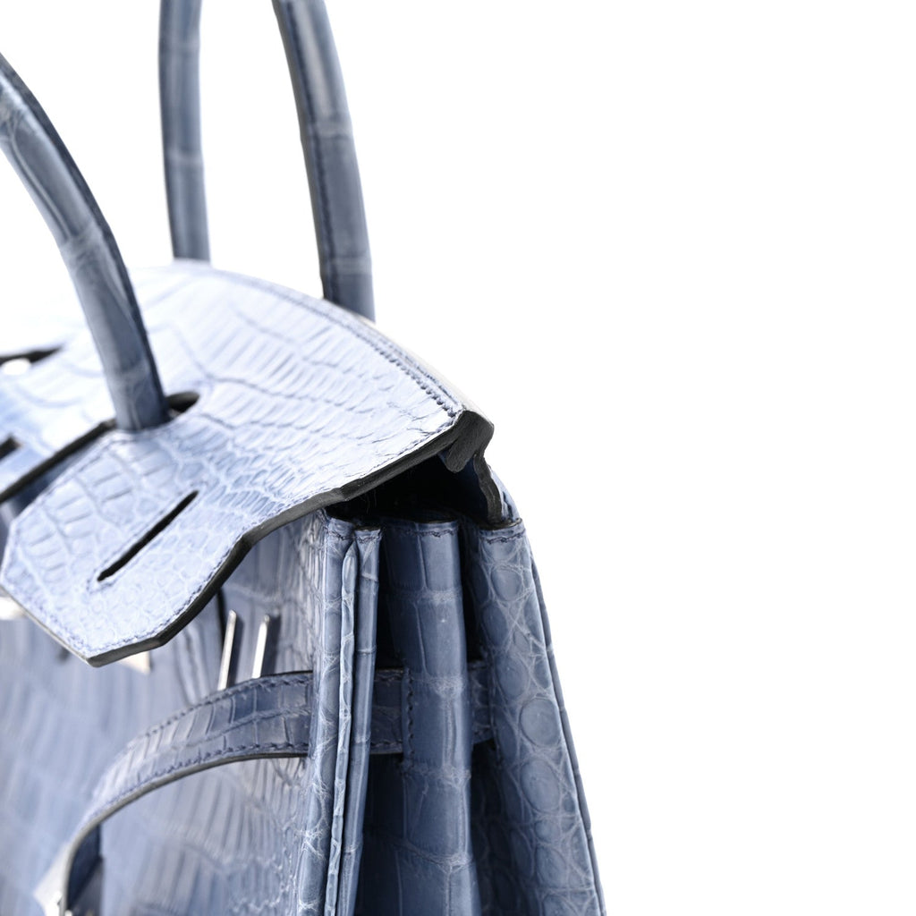 Matte Porosus Crocodile 18K White Gold Diamond Birkin 35 Bleu Brighton