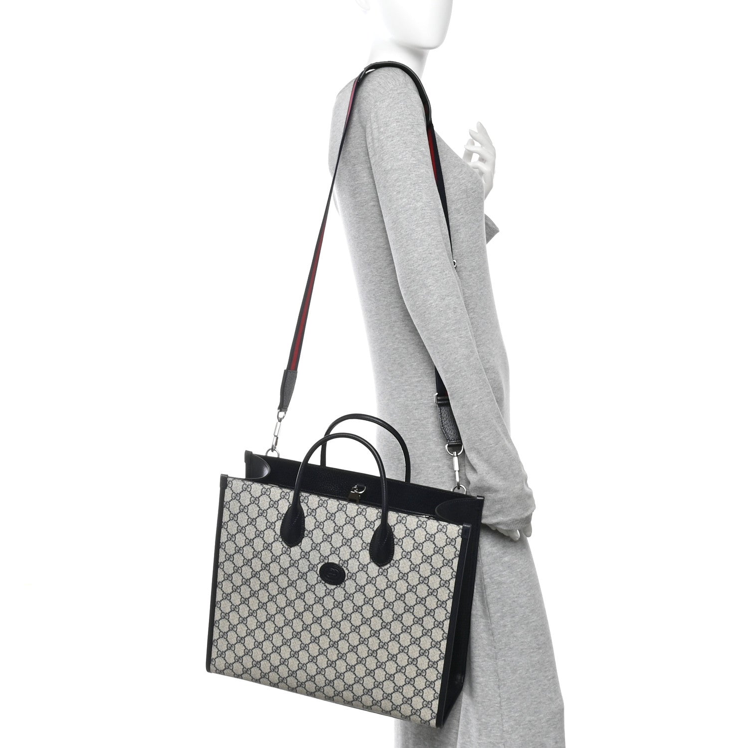 GG Supreme Monogram Azalea Calfskin Medium Retro Interlocking G Tote Bag Beige Blue
