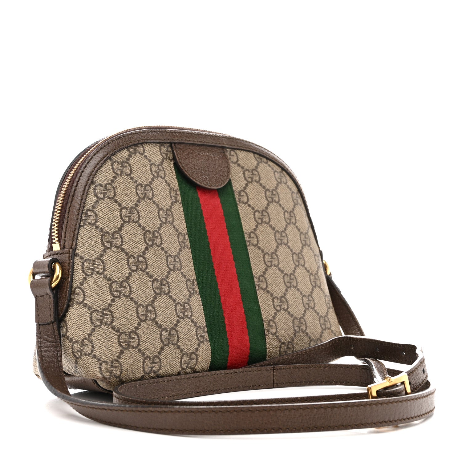 GG Supreme Monogram Textured Dollar Calfskin Web Small Ophidia Dome Shoulder Bag Beige Ebony New Acero