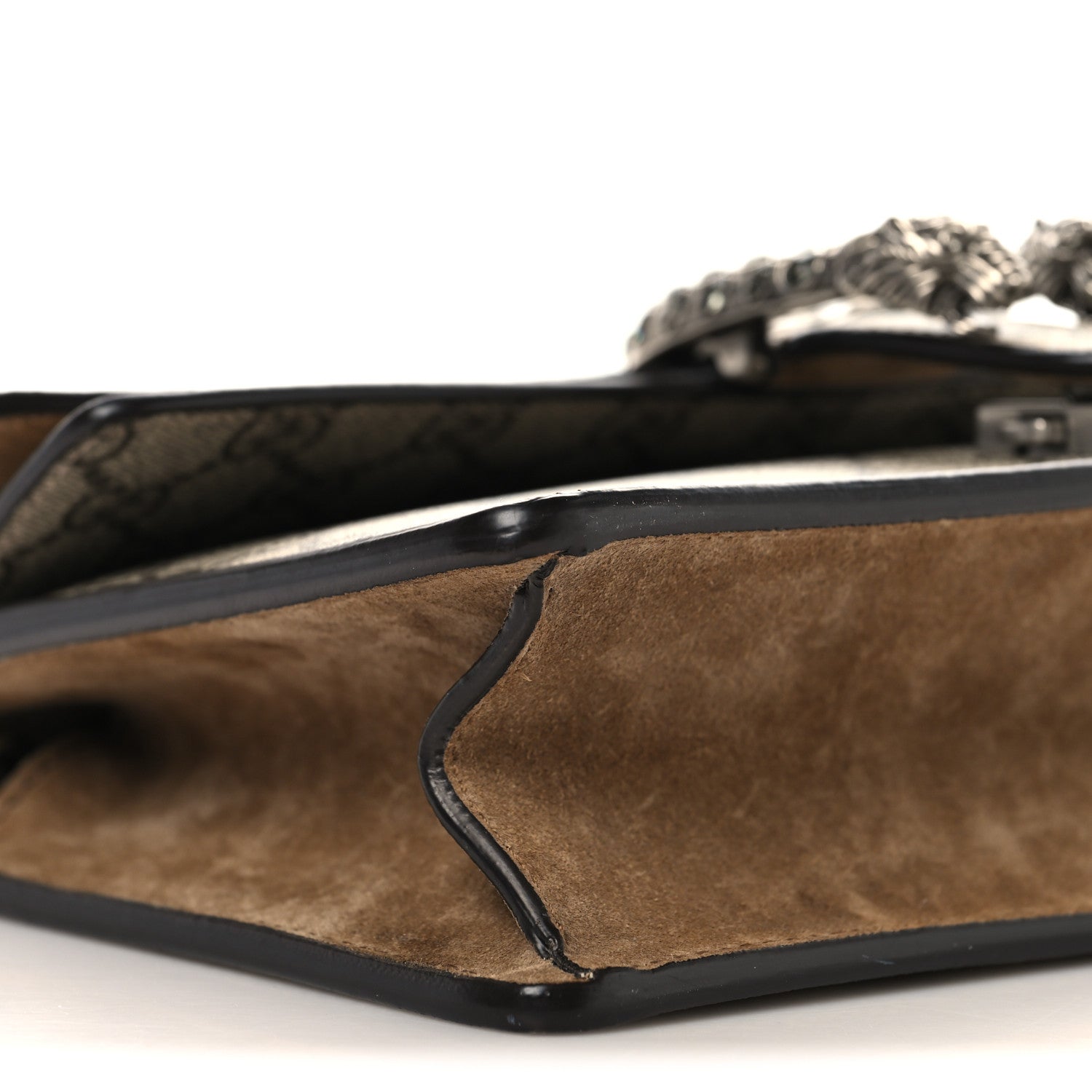 GG Supreme Monogram Suede Crystal Small Dionysus Shoulder Bag Beige Ebony Taupe