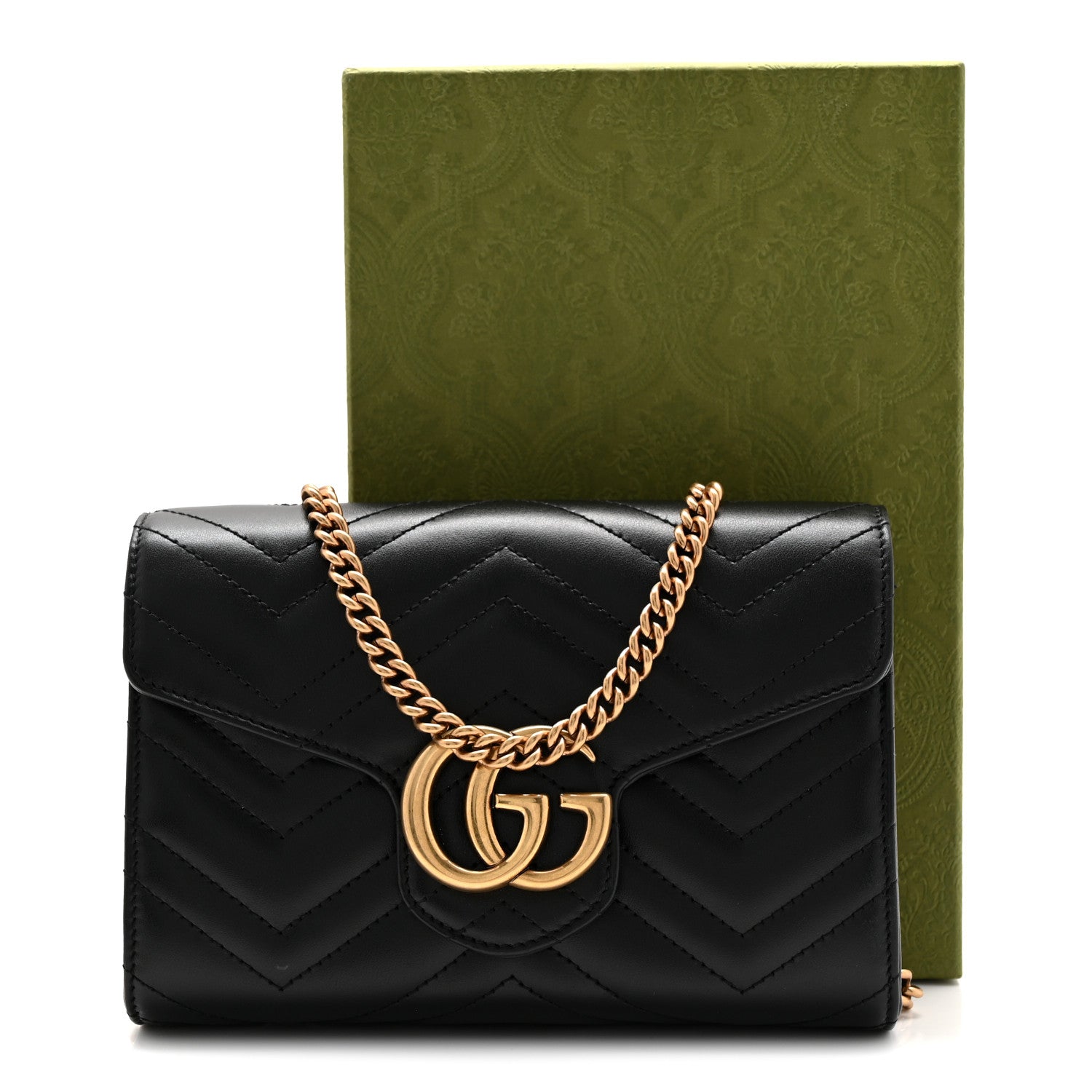 Calfskin Matelasse GG Marmont Chain Wallet Black