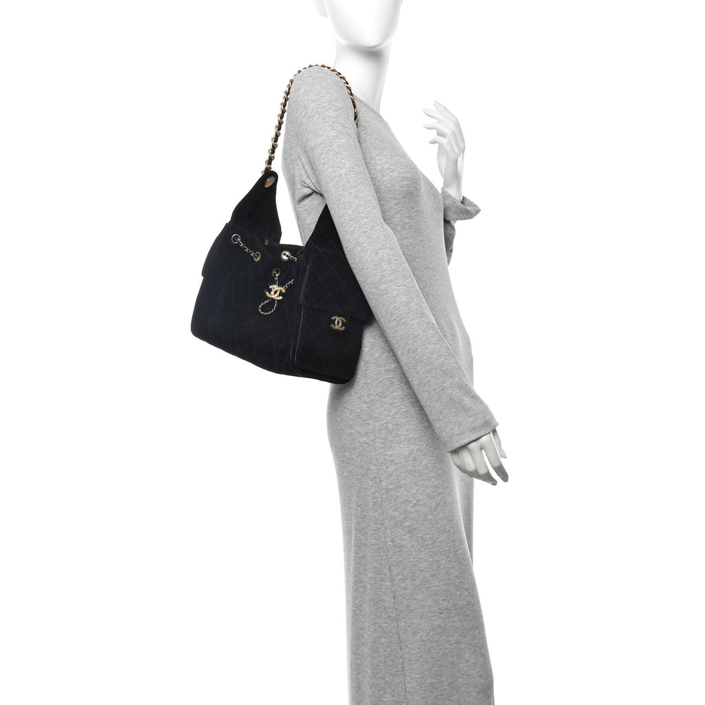 Suede Quilted Small Chanel 25 Handbag Black