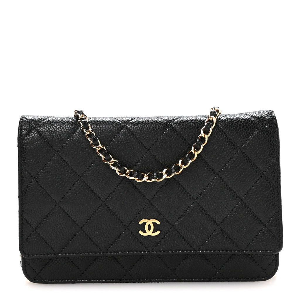 Caviar Quilted Wallet on Chain WOC Black