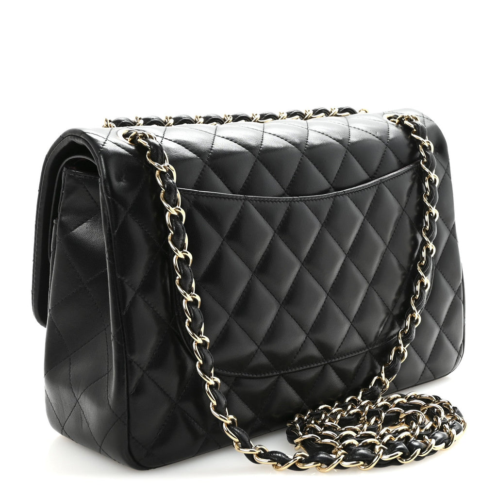Lambskin Quilted Jumbo Double Flap  Black
