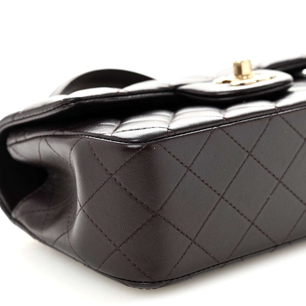 Lambskin Quilted Mini Top Handle Rectangular Flap Dark Purple