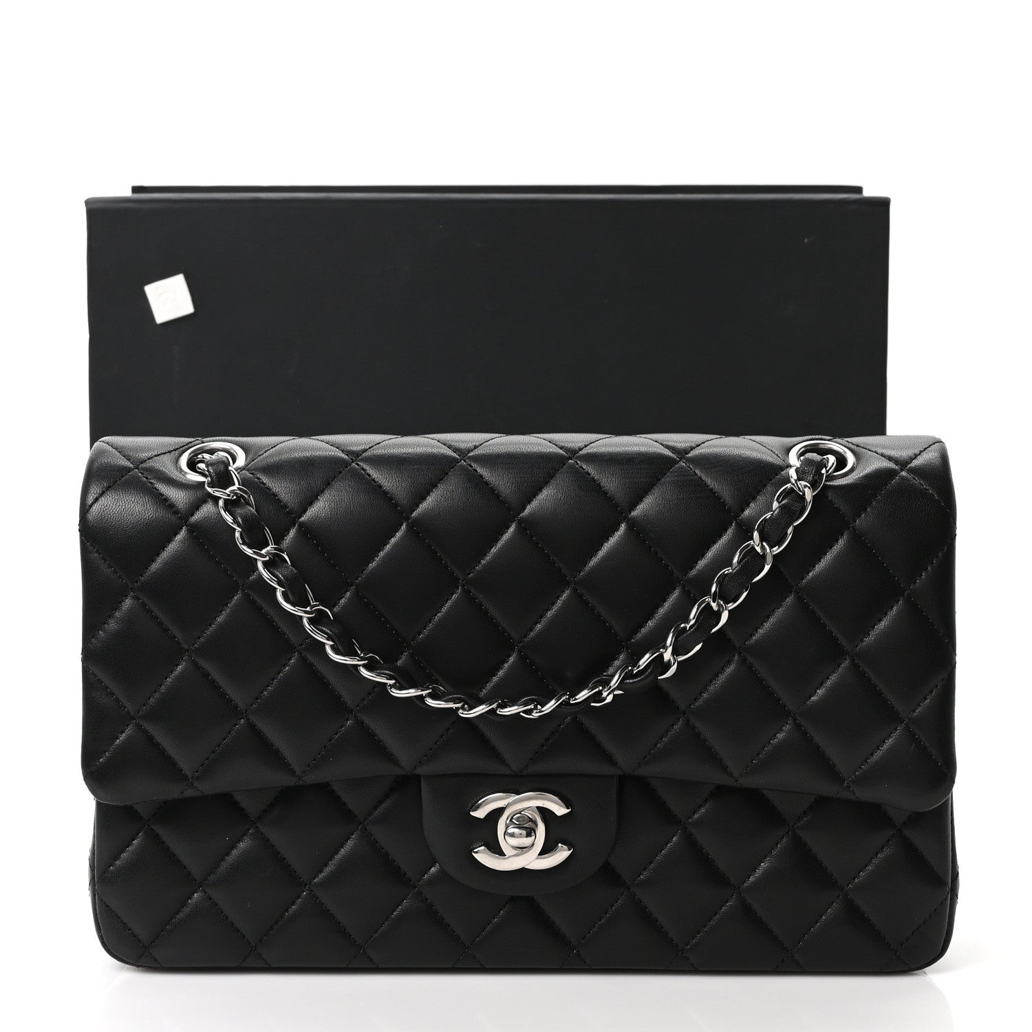 Lambskin Quilted Medium Double Flap Black
