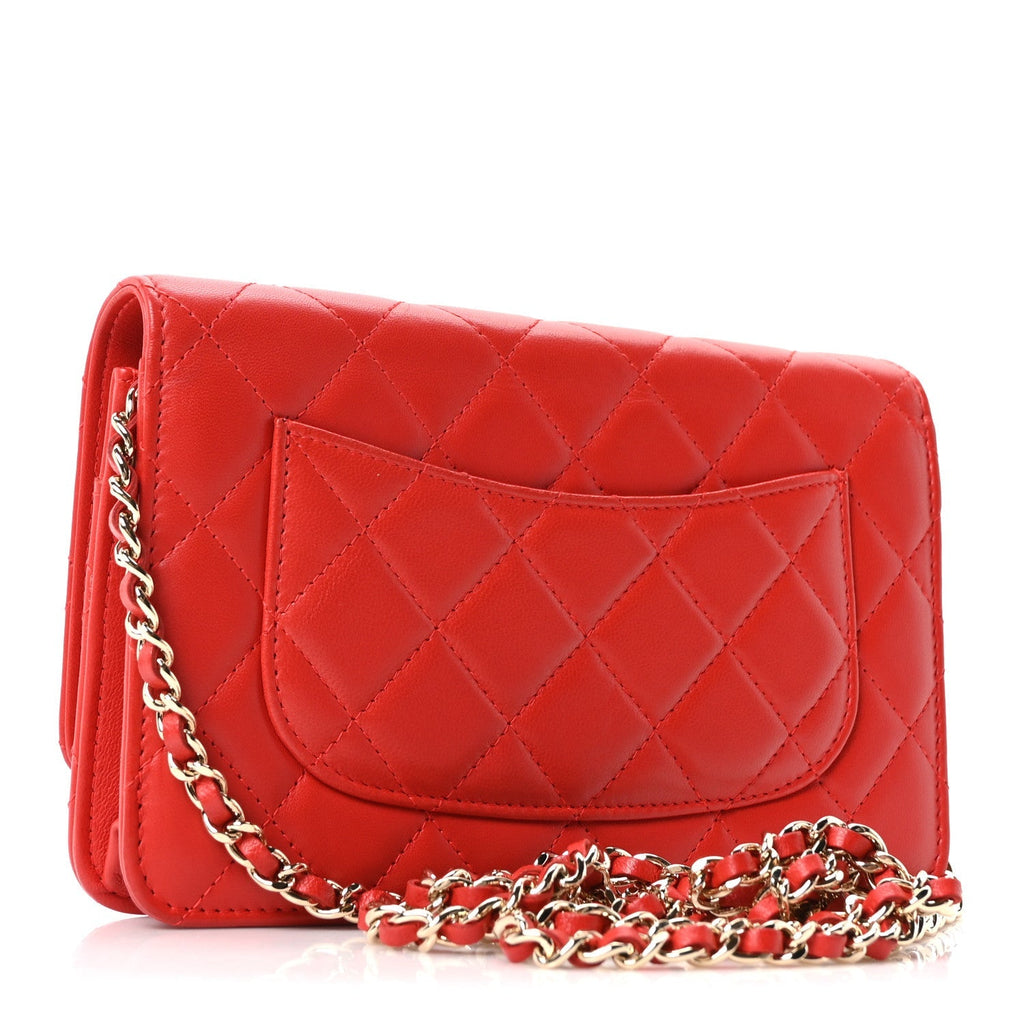 Lambskin Quilted Wallet On Chain WOC Red