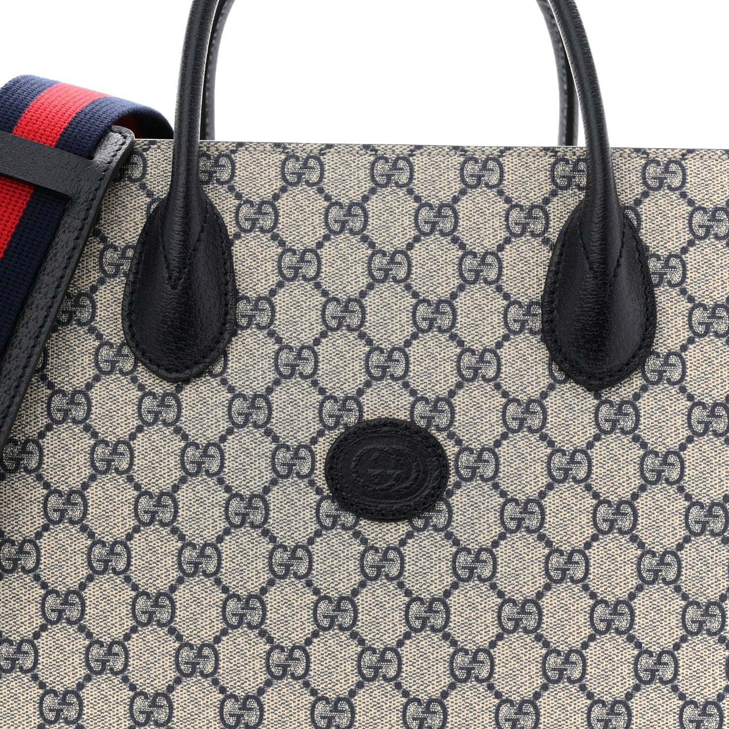 GG Supreme Monogram Azalea Calfskin Medium Retro Interlocking G Tote Bag Beige Blue