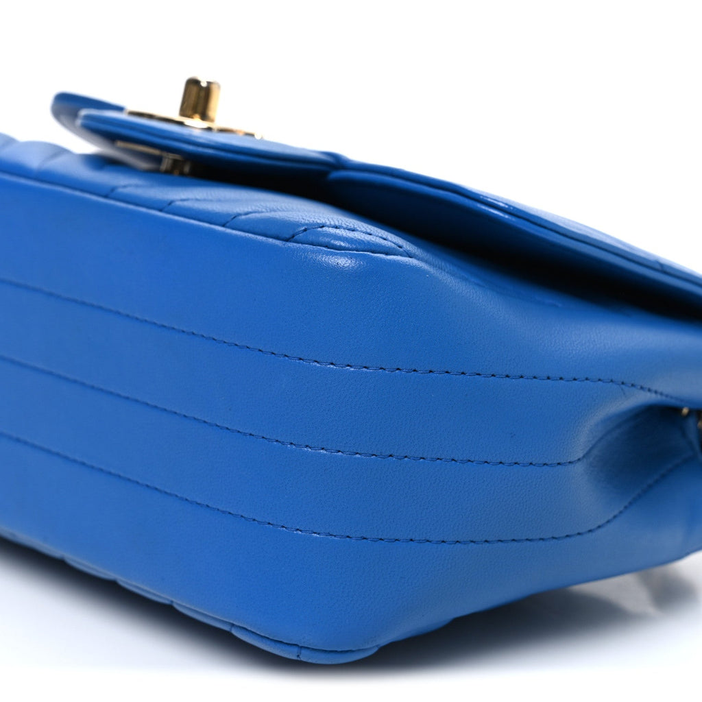 Lambskin Chevron Quilted Mini Square Flap Blue