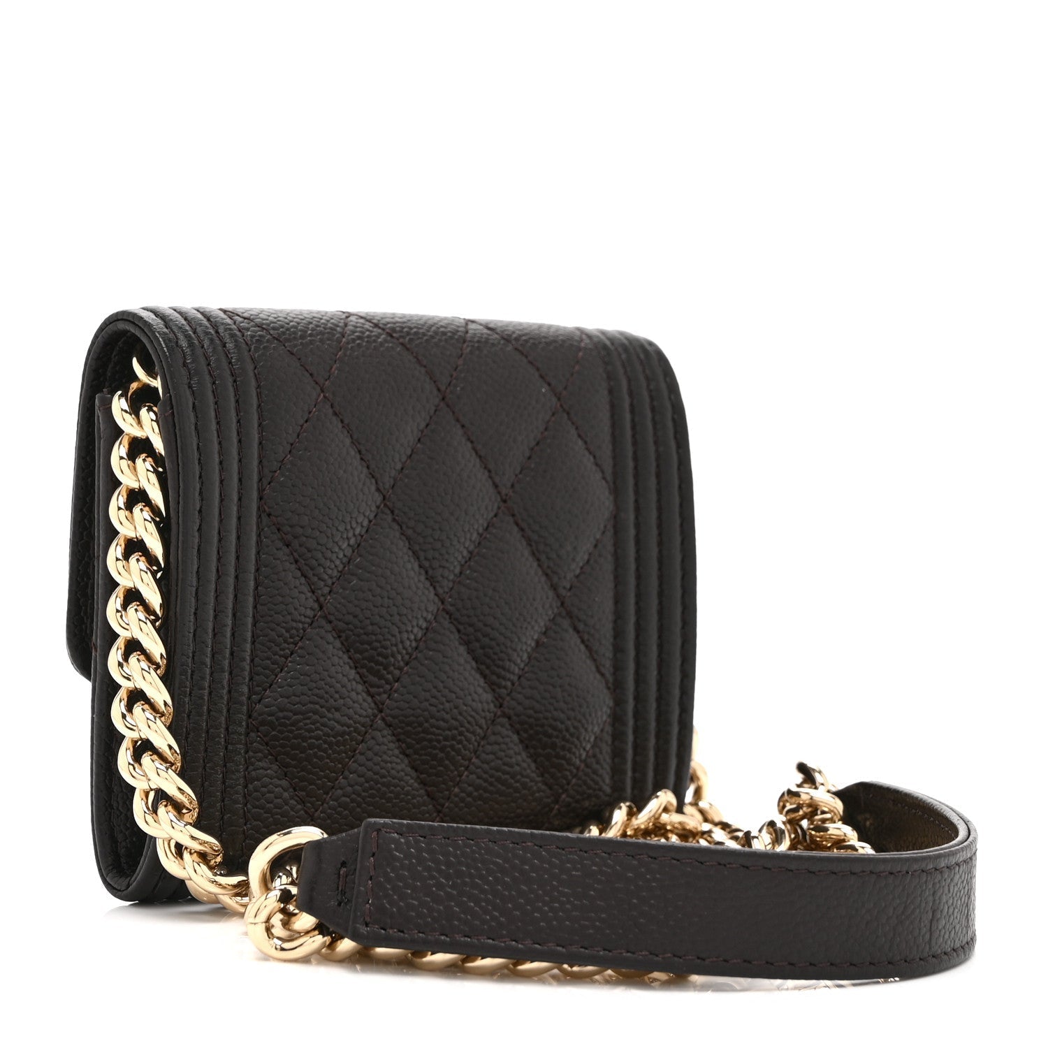 Caviar Quilted Boy Card Holder On Chain Black