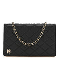 Lambskin Quilted Book Wallet On Chain WOC Black