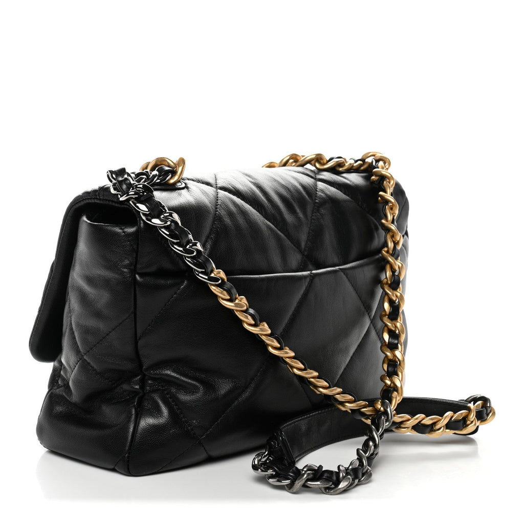 Goatskin Quilted Large Chanel 19 Flap Black