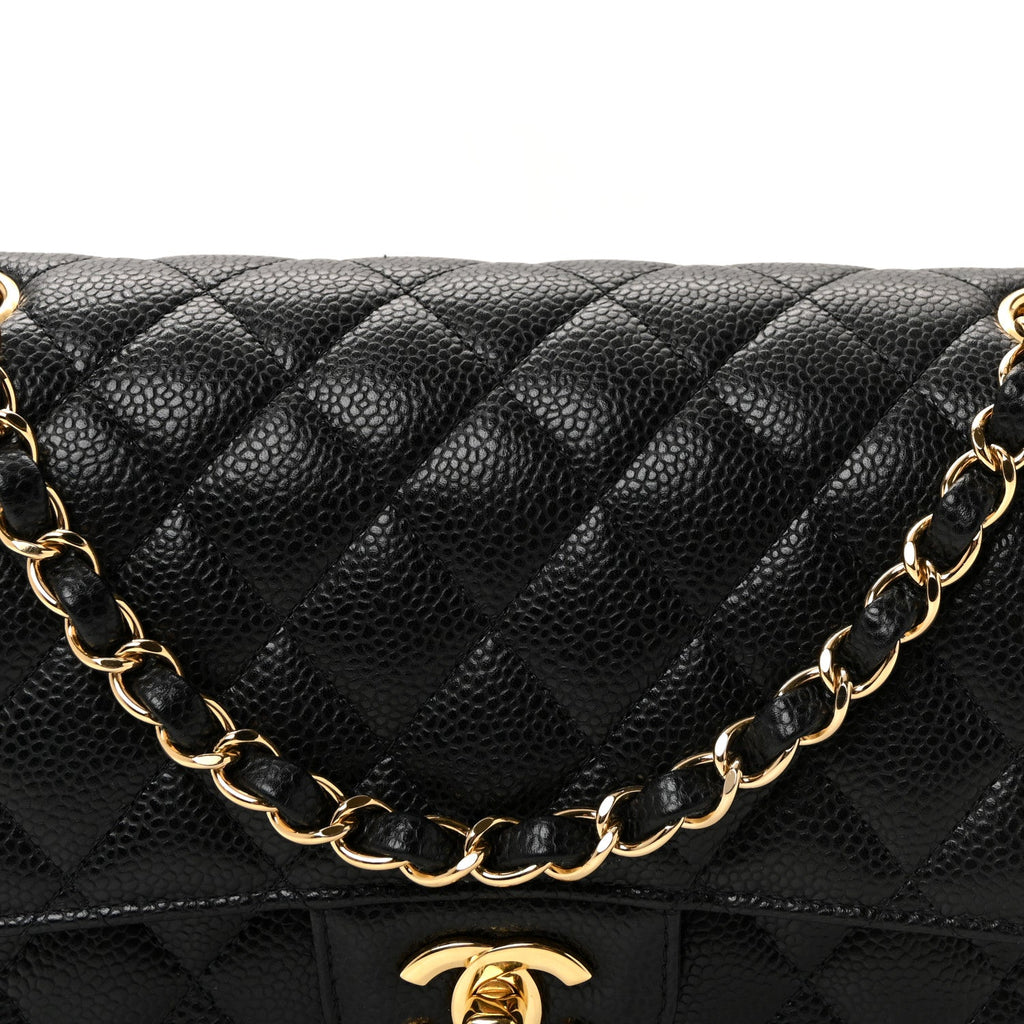Caviar Quilted Medium Double Flap Black