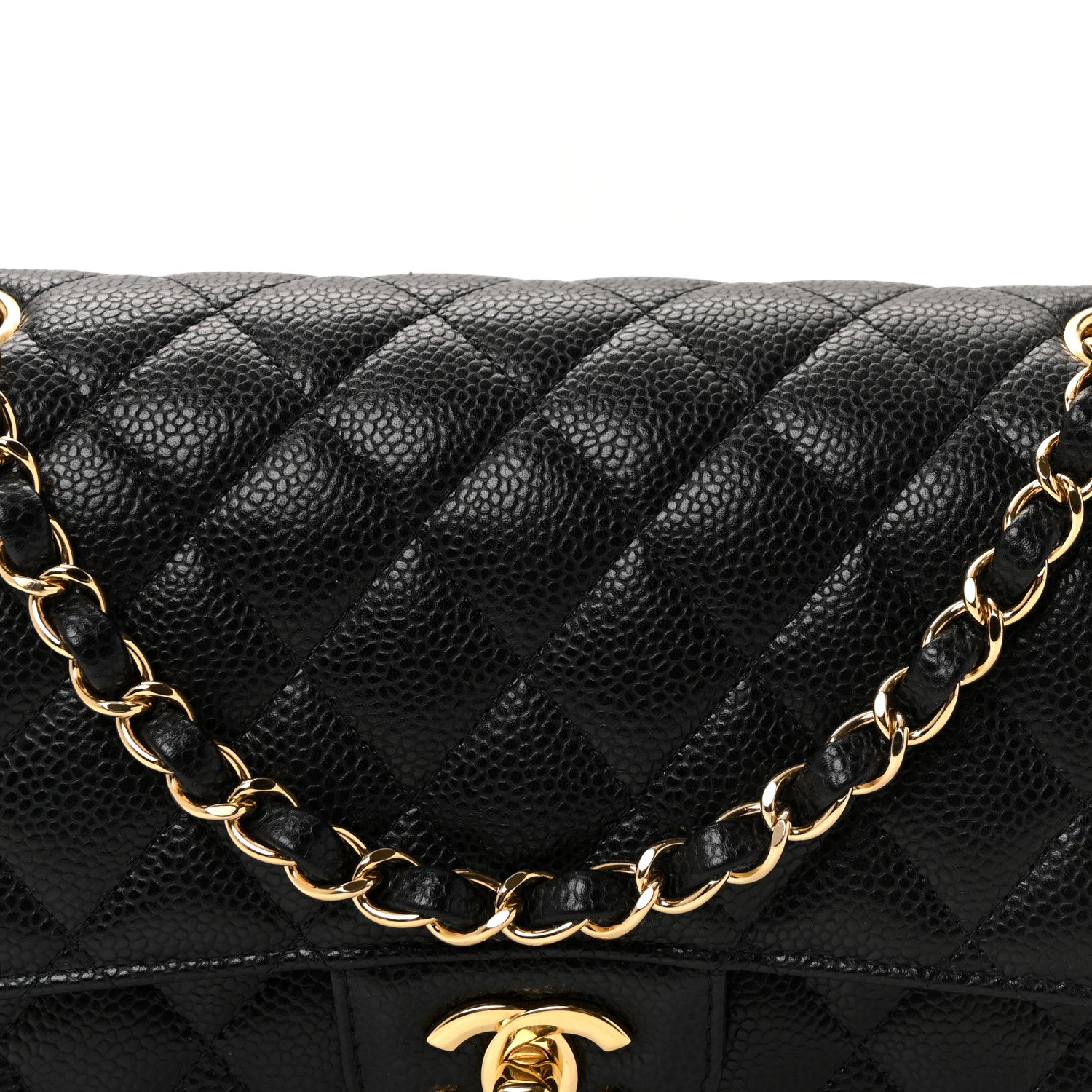 Caviar Quilted Medium Double Flap Black