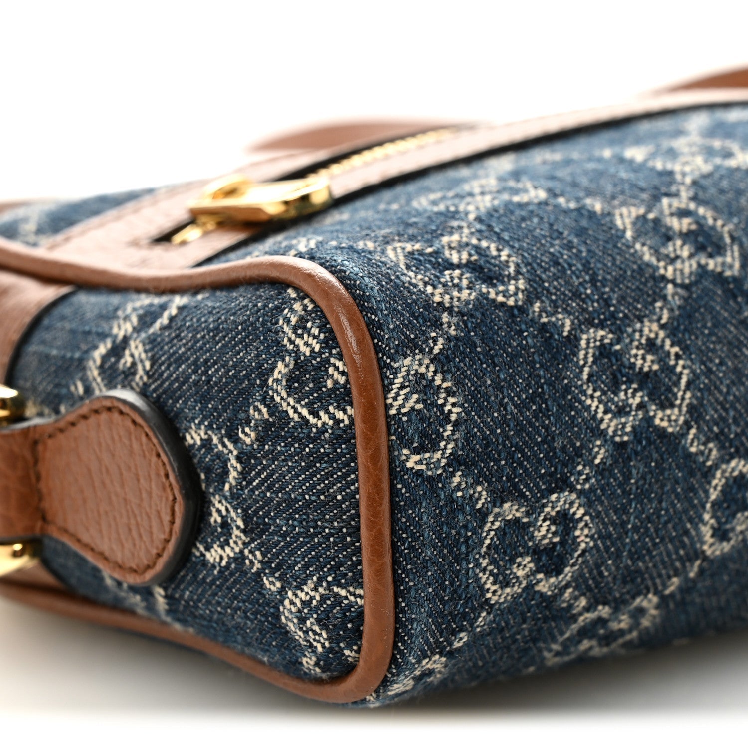 New Denim GG Monogram Dollar Calfskin Mini Ophidia Shoulder Bag Blue Tea Cuir Epilog