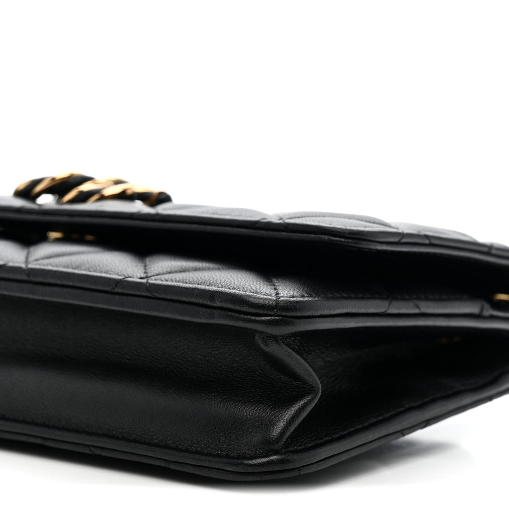 Lambskin Quilted Twisted CC Wallet On Chain WOC Black