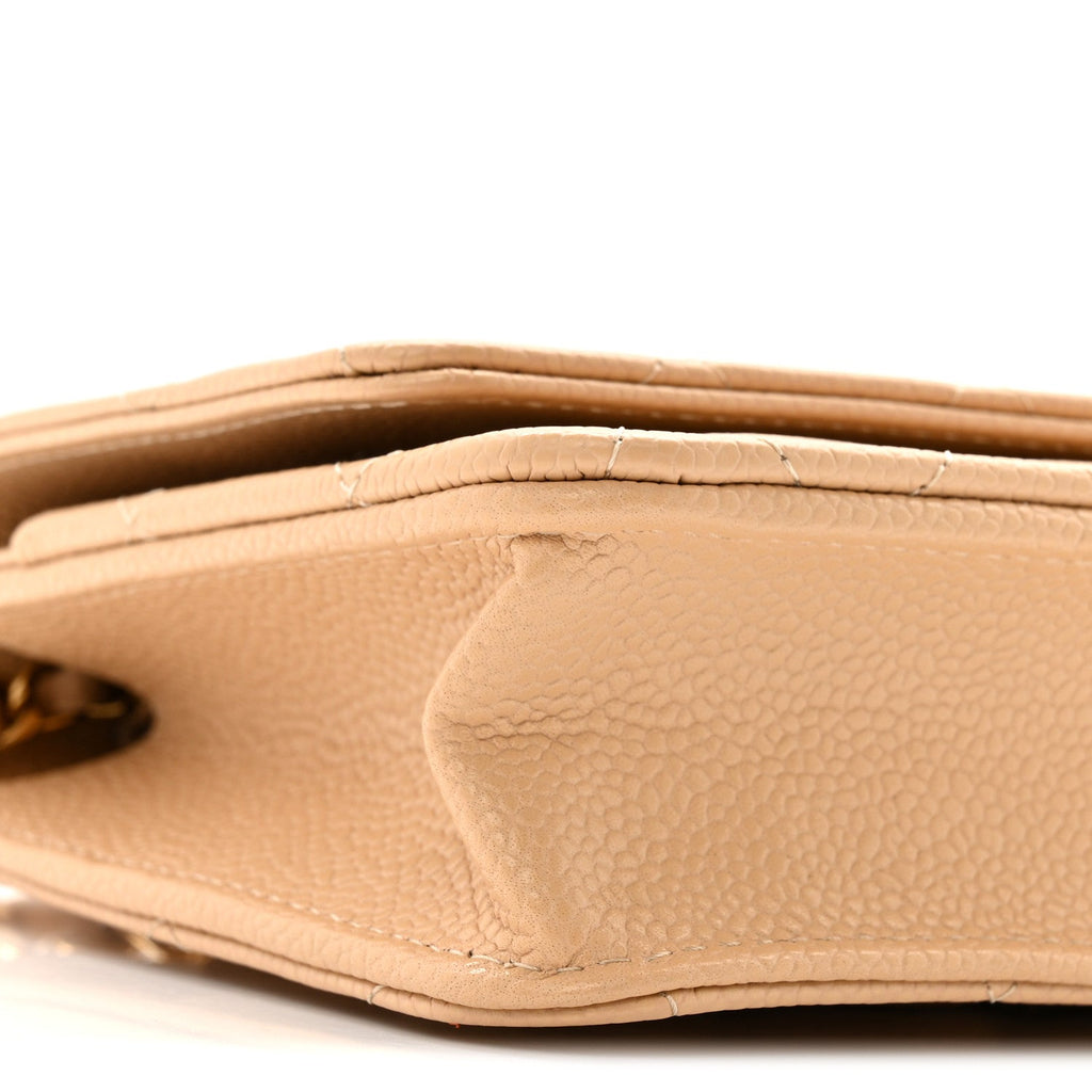 Caviar Quilted Wallet on Chain WOC Beige