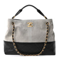 Suede Calfskin Shiny Lambskin Quilted Small Coco Base Shopping Bag Grey Black