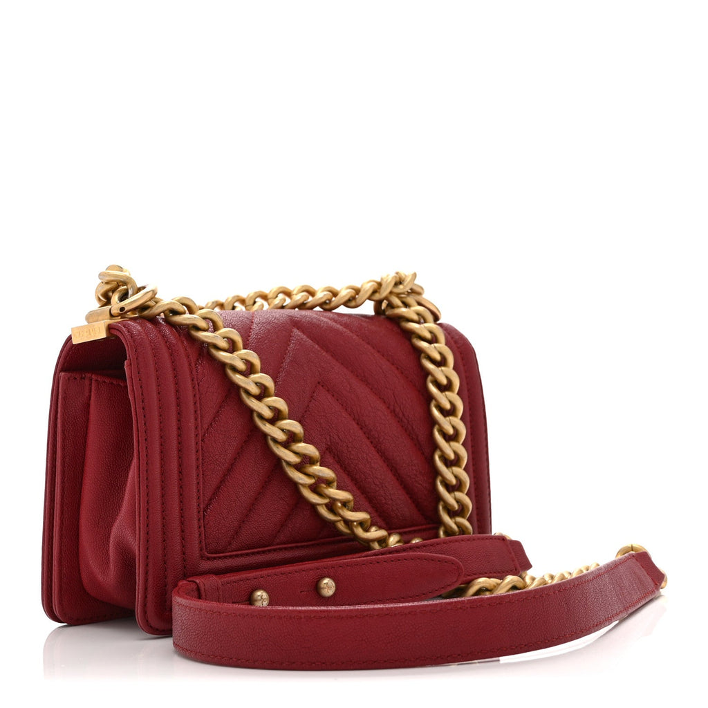 Caviar Chevron Quilted Small Boy Flap Dark Red