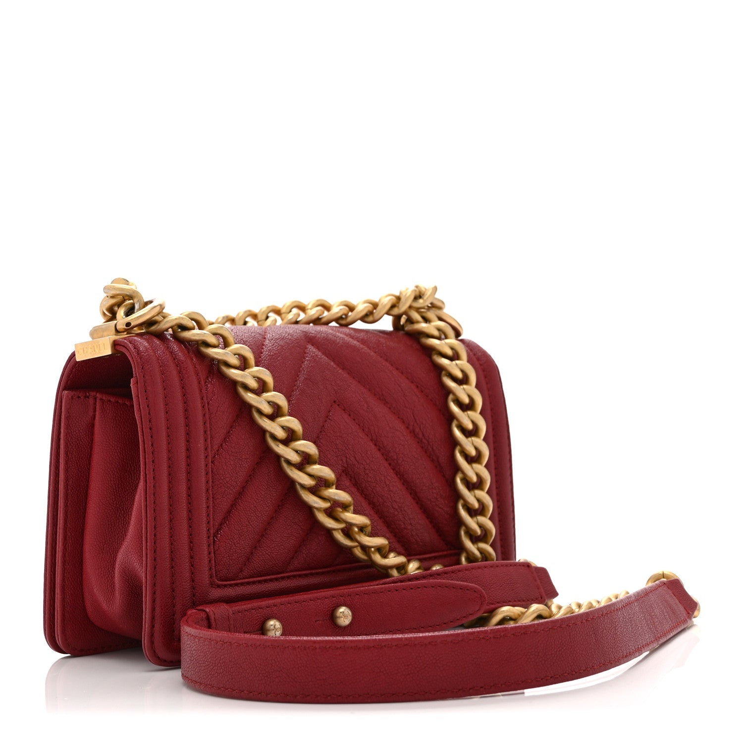Caviar Chevron Quilted Small Boy Flap Dark Red