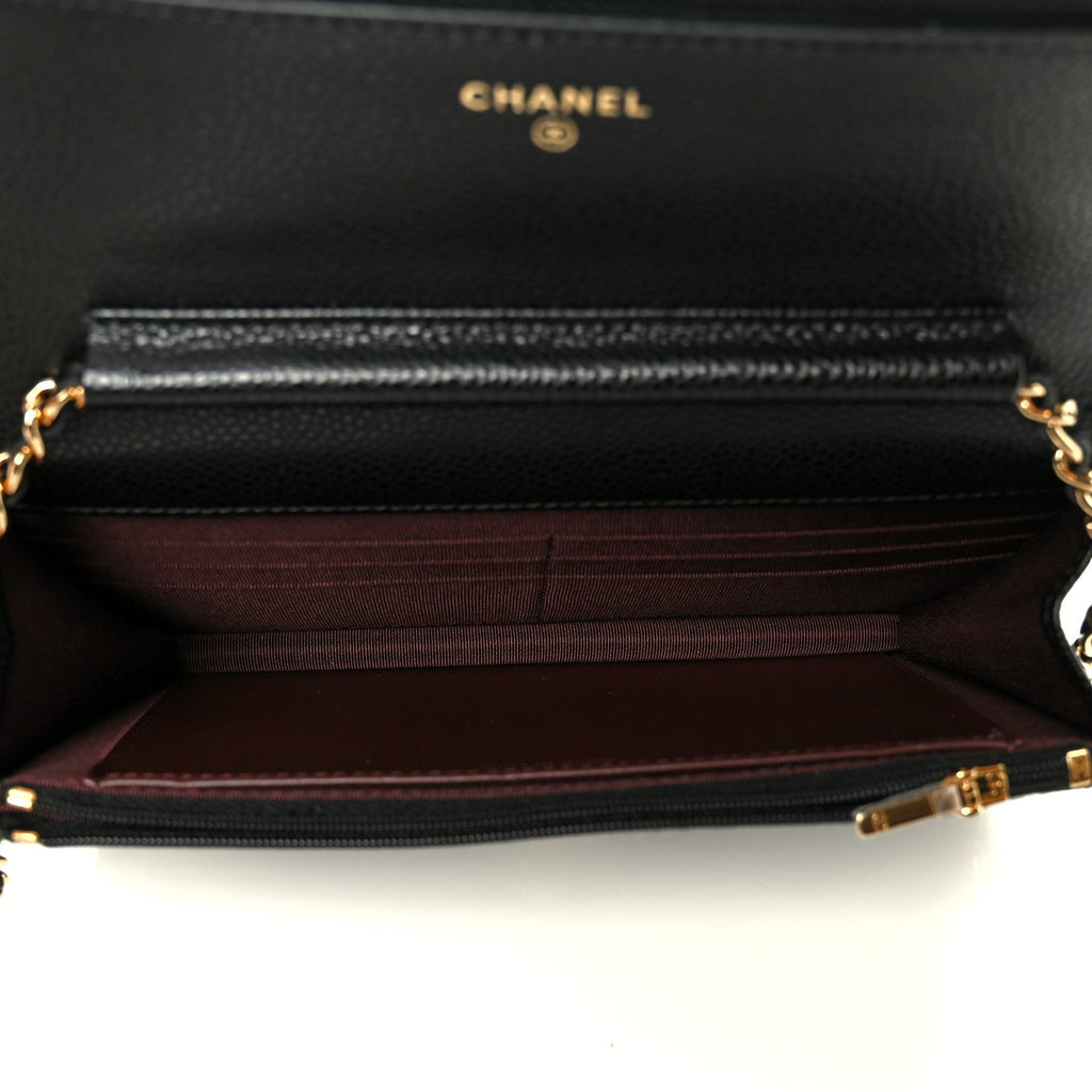 Caviar Quilted Wallet on Chain WOC Black